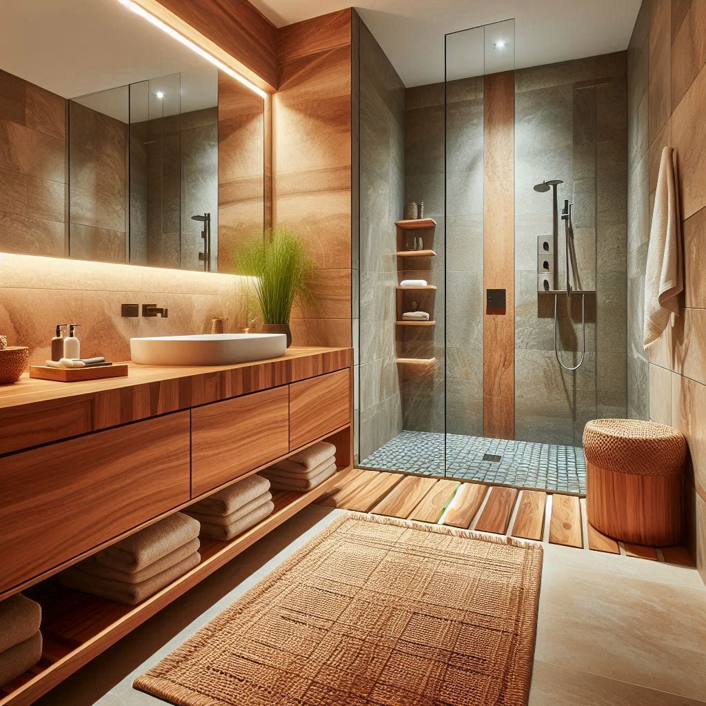 High-end modern marble bathroom layout with walk-in shower