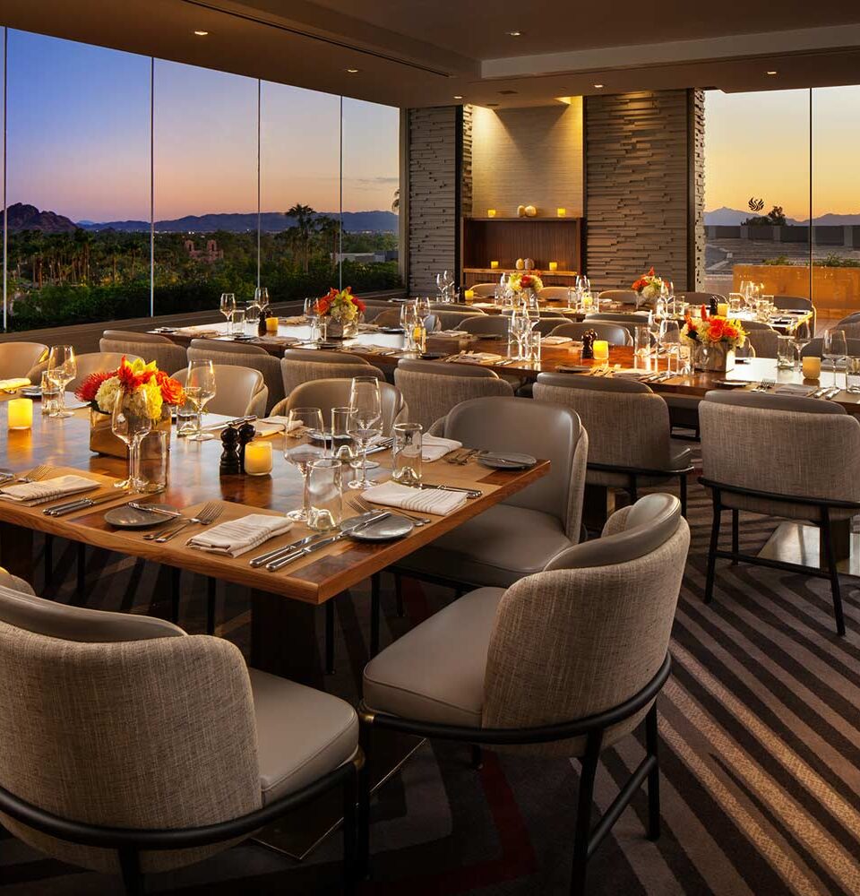 Elegant restaurant table setup with warm dining lights