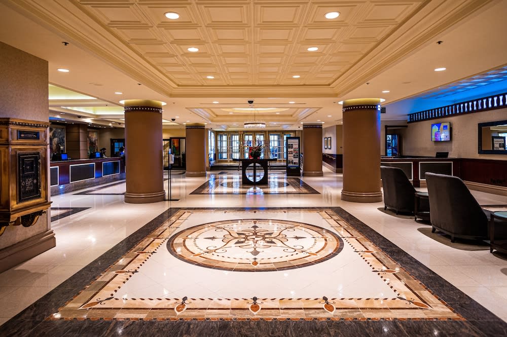 Casino hotel corridor and lobby area