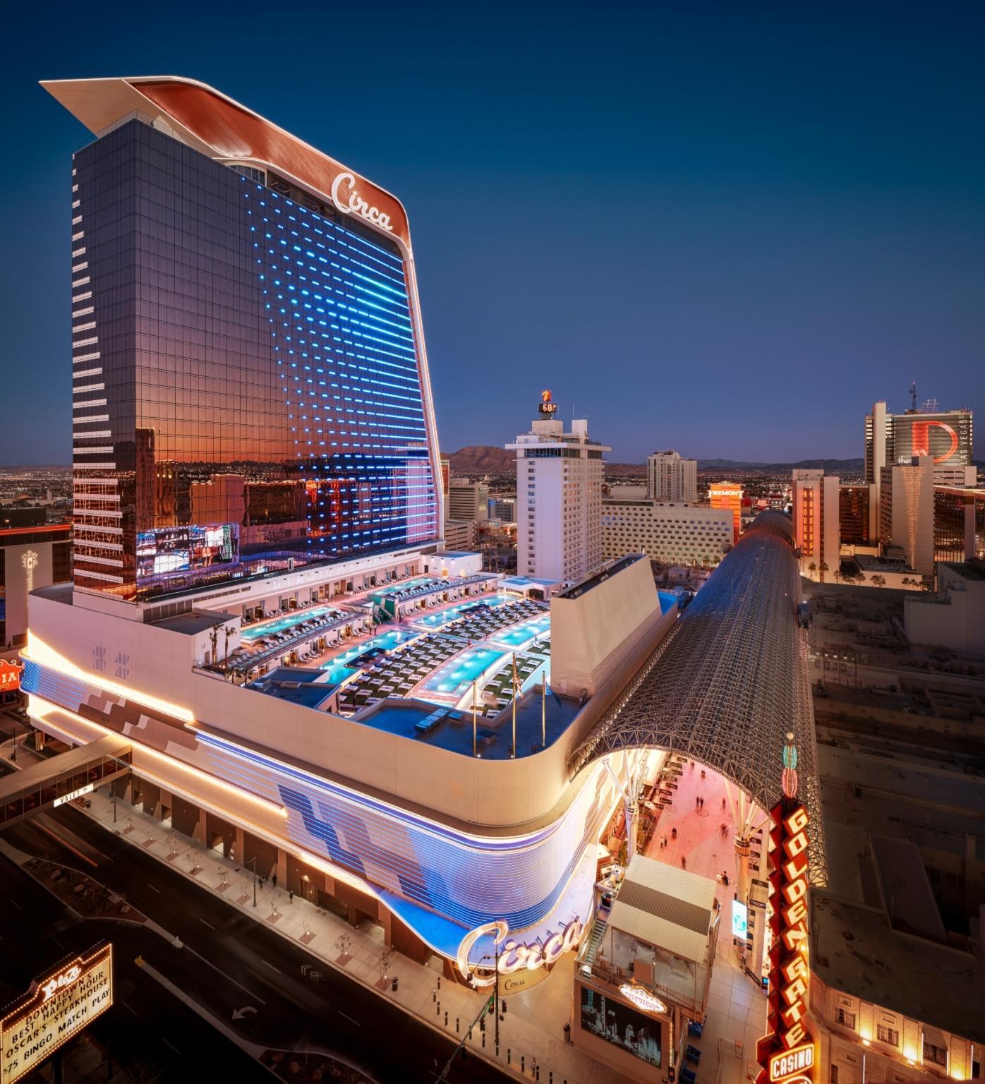 Casino hotel exterior at night