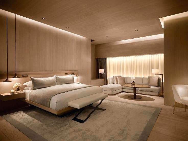 Hotel lobby interior at night with soft lighting