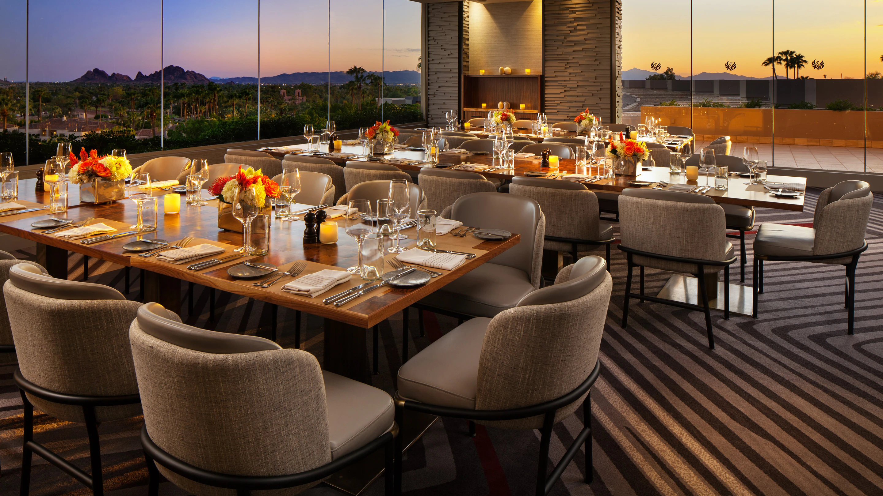 Premium casino hotel restaurant with ambient lighting and polished table settings