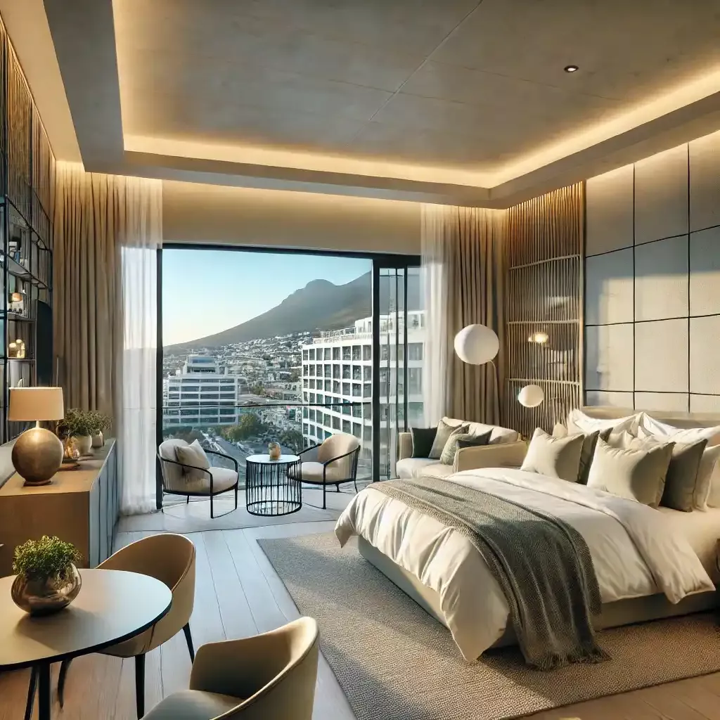 Premium hotel room interior with city view