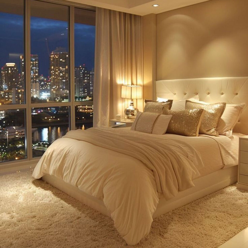 Premium casino hotel room with floor-to-ceiling windows and a king bed